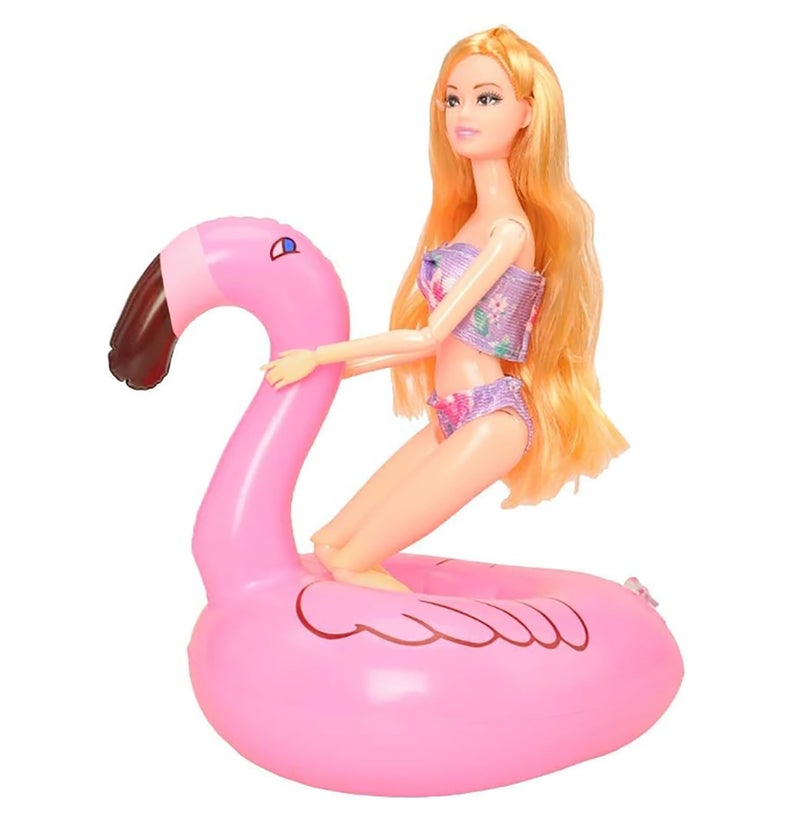 Bm مجموعة 9 قطع من عوامات السباحة لدمى الفتيات، حلقة قابلة للنفخ لحفلة السباحة، حامل مشروبات لدمى بطول 11.5 بوصة، ألعاب بركة السباحة - Image 4